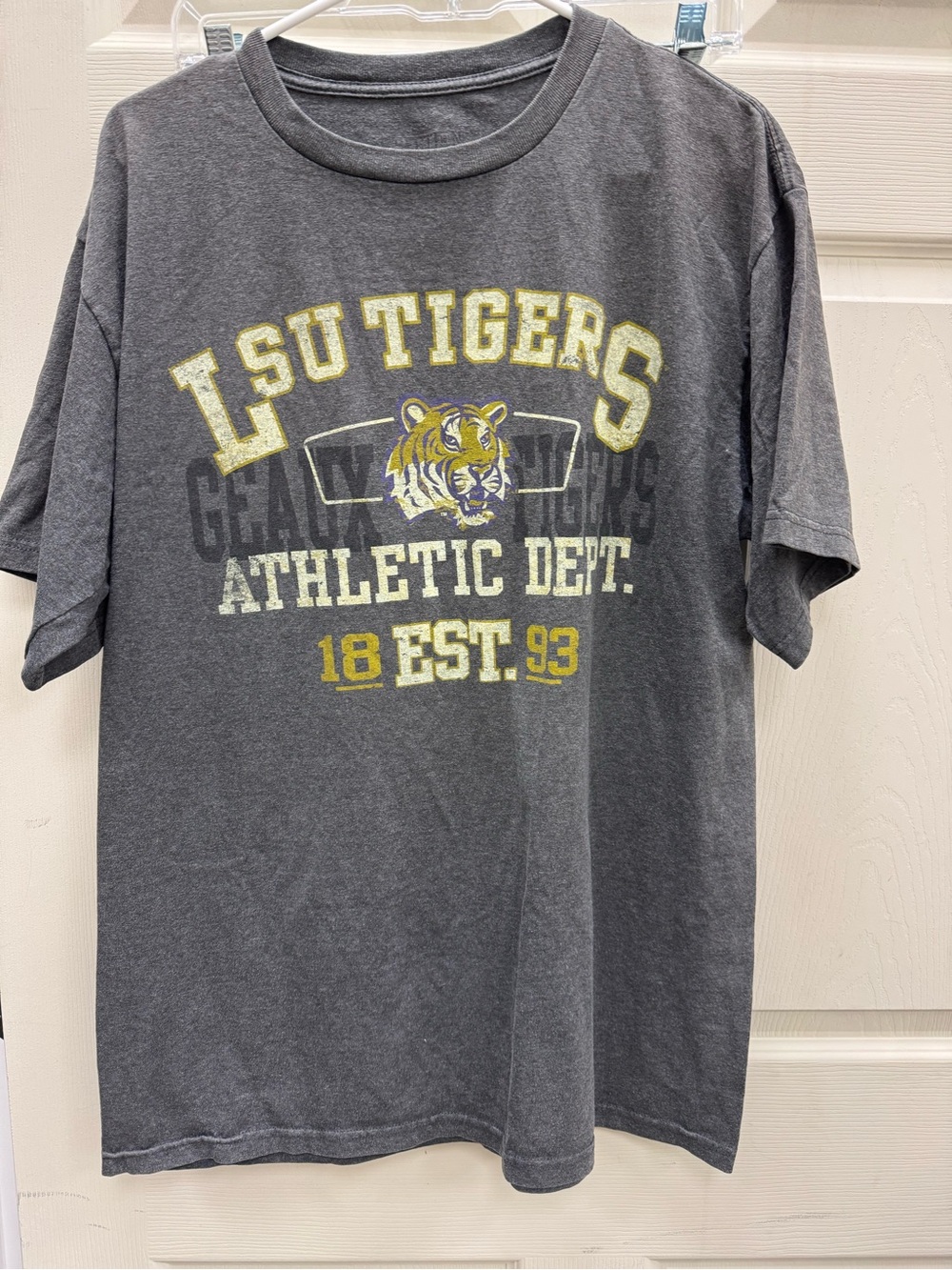 Majestic LSU Tigers Gray Short Sleeve Tee with Yellow Print